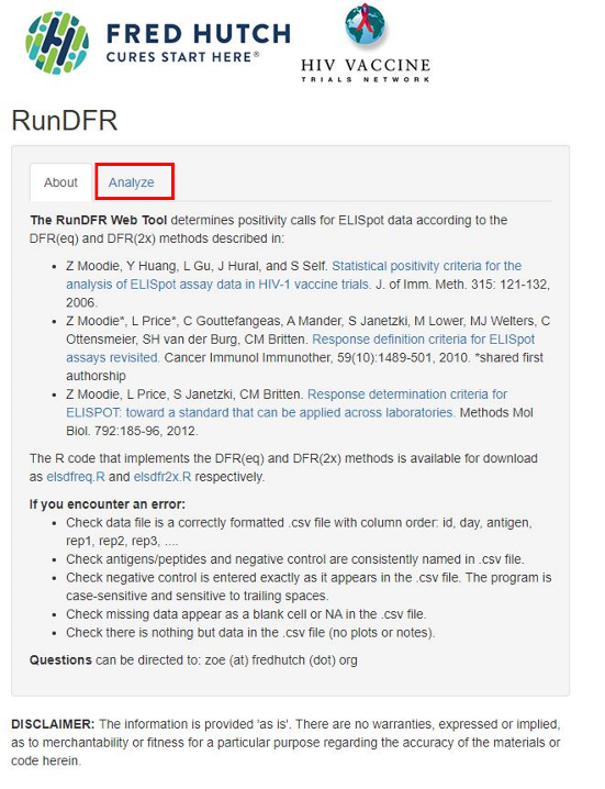 RunDFR Analyze tab